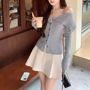 코사지 포인트 오프숄더 골지 가디건 JSC-d0188 카디건 니트