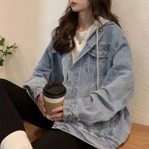 여성 탈부착 후드 캐주얼 패션 코디 데님 청 자켓여자 여자봄 자켓 면자켓 재킷 외출 여자