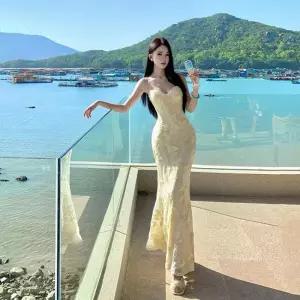 여자 봄 치마 자수 오프숄더 롱스커트 힙업스커트 파티 생일 드레스 머메이드 스커트 원픽1