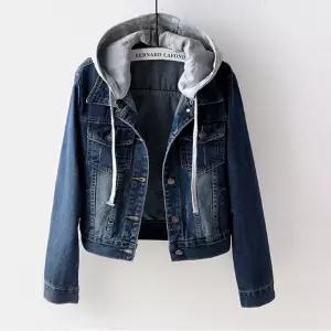 후드 탈부착 데님 자켓 기본핏 맨투맨코디 캐주얼룩여성아우터 퍼자켓 집업 크롭 라이더 중청 아노락 트위