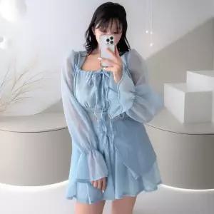 [신상오픈런]여성 시스루 쉬폰 블라우스와 반바지 투피스 세트 (38293292)