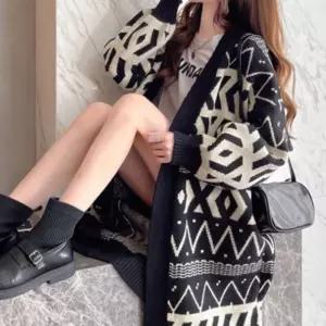 F006451_패턴 니트롱가디건 오픈 로브가디건 자켓 코트 오픈형 가을 빅사이즈 루즈핏