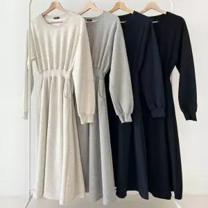 잘록허리 주머니 기모 롱 원피스 빅사이즈겨울코디 사이즈룩 라인 기장 포인트 루즈핏 데일리 여성 출근 여