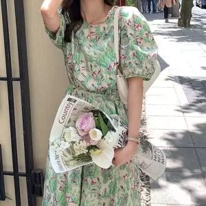 꽃무늬 반팔 원피스 허리 스트랩 롱원피스 모임룩코디패턴 플라워 나들이 데이트 20대 30대 데일리 러블리