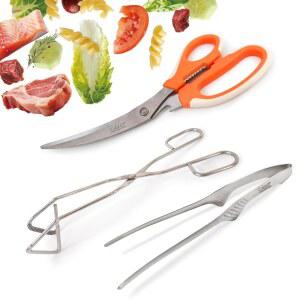 COELO 다목적 주방 3개 헤비 식기세척기 음식 오븐 핀셋 스테인리스 안전 샐러드 바비큐 캠핑 조리기구 파인 그릴 듀티 고기 뷔페 도구 스틸 가위 집게