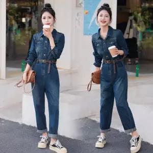 손오반 여자 팬츠 데님 캐주얼 점프수트 점프슈트 데일리룩 와이드 모던한 세트 키작 봄가을 KUK3