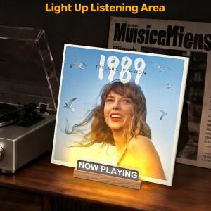 현재 재생 중인 바이닐 레코드 스탠드, 라이트 포함, 지문 방지 아크릴 앨범 디스플레이 홀더, 웜 화이트