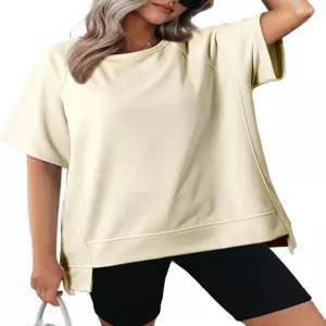 Dokotoo 여성용 오버사이즈 티셔츠 크루넥 반소매 캐주얼 여름 상의 가볍고 루즈한 하이로우 블라우스