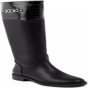 존스 뉴욕 여성용 라이딩 부츠 - 골드 버클 디테일 사이드 지퍼 편안한 로우 힐이 있는 클래식한 무릎 높이