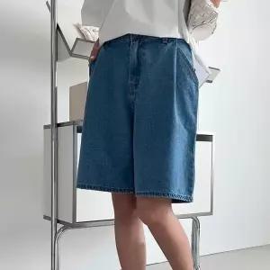 [다잇템]여자 백밴딩 중청 핀턱와이드 SS 청반바지 (37564180A)