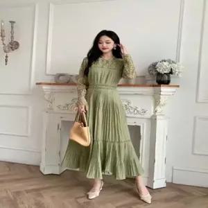 무천도사 원피스 여친 레이스 프릴 주름 엘레강스 롱스커트 펀칭 라운드 KKE1