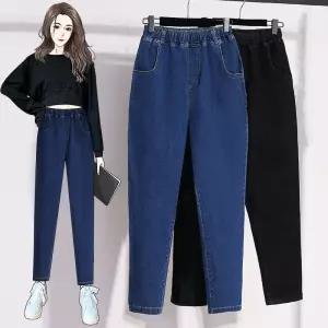 포뇨 여성 블랙 대디 청바지 춘추 하이웨스트 슬림핏 스판 무 배기 OPH1