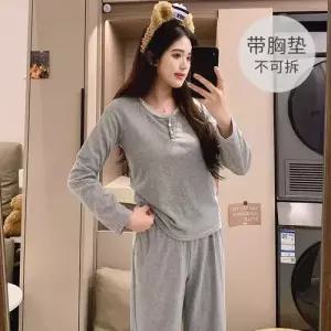 회색 면 니트 봄 가을 잠옷세트 세트 커플 패드 긴팔 파자마 레이스 OP3