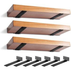 고 6팩 헤비 듀티 선반 브래킷 6인치, 플로팅 브래킷(1/5 u201D 두께), L자형 벽 숨겨진 장식 블랙