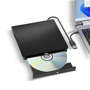 외장 CD/DVD 드라이브, USB 3.0 및 Type-C 디스크 리더 라이터, CD ROM + /-RW 플레이어, 노트북 데스크탑 PC Mac Windows Linux용 휴대용 버너(블랙)