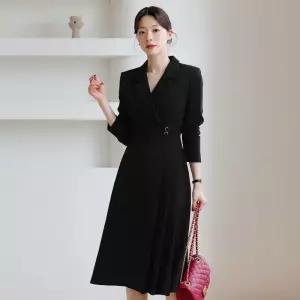 시크라인 ~XXL까지 세라인 허리버튼 하프 플리츠 원피스 가을 하객룩 오피스룩 모임룩 격식룩 빅사이즈1185