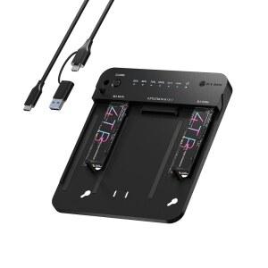 M.2 NVMe 및 SATA SSD/HDD 도킹 스테이션, ICY BOX USB-C 10Gbps 듀얼 베이 하드 드라이브 클론 스테이션 리더(SATA 2.5/3.5인치 NVMe), 양방향 클로닝, 도구 없는 외부 어댑터