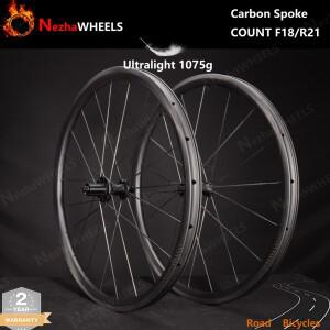 Nezha 700C 슈퍼 라이트 28mm 와이드 V 브레이크 카본 스포크 도로 휠셋 30mm 깊이 튜브리스 휠 1076g 전용