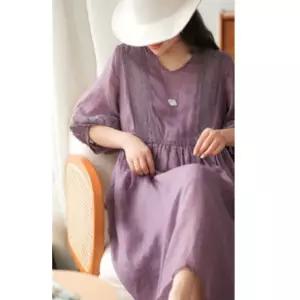 은창프론트 레이스 라인 하늘 원피스 여름원피스 치마 빅사이즈 원피스 루즈핏 퍼프 반팔 롱원피스 여성