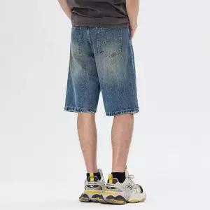 팬츠 데님 남성 빈티지 워싱 와이드 반바지 일자 청반바지 6부 KS1