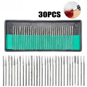 30개 다이아몬드 연마 버 세트 2.353mm 샹크 드레멜 및 로터리 도구 케이스 포함
