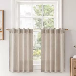 밀레 리넨 질감의 싱크대 위 작은 주방 창문 커튼 세미 시어 농가 카페 36인치 길이의 짧은 뒷면 탭 욕실