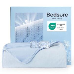 스포츠 메시 디자인의 뜨거운 잠자는 사람을 위한 Bedsure 여름 쿨링 블랭킷 퀸 사이즈, 아크-칠 Q-Max 0.4 경량 통기성 아이스 콜드 블랭킷, 90 x 인치, 블루