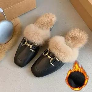 [SBCZDXK]여성신발 따뜻한 로퍼 금장 퍼 블로퍼