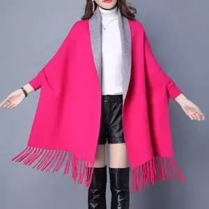 TBZ 망토형 투톤 가디건숄 185cm-진핑크 그레이 가을코디 레이어드숄