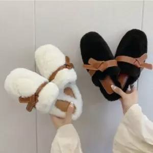 |CCS7ECE|여성용 포근한 양털 리본 플랫 슬리퍼