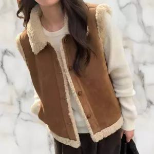 |CCJ6DE7|여성용 겨울 따뜻한 레이어드 양털 카라 무스탕 조끼