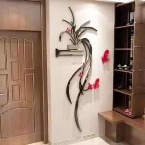 난초 QO78EV56 3D 아크릴 포인트 스티커 침식 현관 화초 배경 벽장식