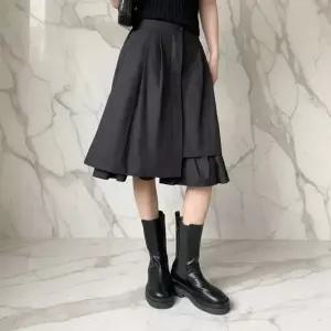 KHK1993여성용 코튼 언발란스 플리츠 미디 스커트 봄여름가을용