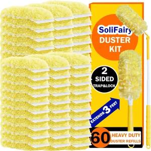 스위퍼 더스터용 SoliFairy 60 헤비 듀티 더스터 리필 3피트 확장 가능 손잡이 + 짧은 1개 더스팅 가구용