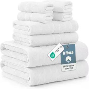 카사 플라티노 100 면 럭셔리 목욕 타월 세트 8개 - 매우 부드럽고 흡수력이 뛰어나며 빠른 건조 2개 수건