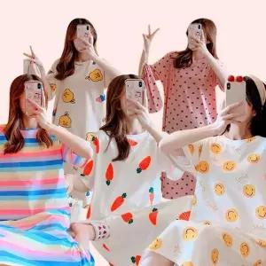 롱 원피스 여름 반팔 잠옷 면 임산부 파자마 홈웨어 귀여운잠옷