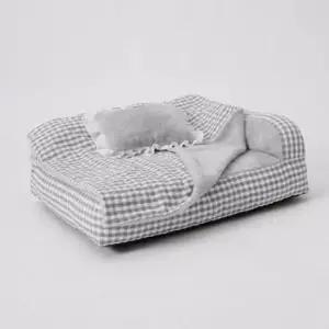 반려견쿠션하우스 강아지 침대 쿠션 체크그레이 대형 반려견 하우스 1P