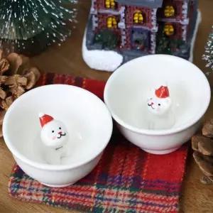 크리스마스 고양이 도자기 찻잔 핸드메이드 세라믹 술잔 선물