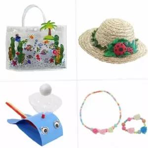 여름방학 홈스쿨링 공예 키트 가방 밀짚모자 팔찌 만들기 가정용 어린이 창의력