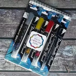 [셀러에이드]듀얼 메탈릭 브러쉬 마커 4색 세트 스케치북 포함 드로잉 용품