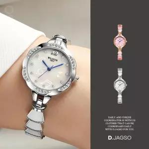 여성 로즈골드 파란 시침 멜로디 손목시계