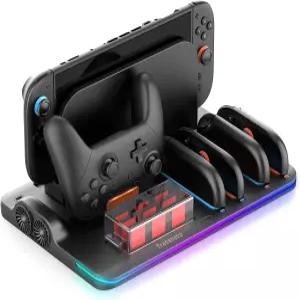 스위치 2용 트랜스노보 쿨링 팬 프로 컨트롤러 및 조이콘 충전기(2025) 쿨다운 충전 도크 액세서리 9개의