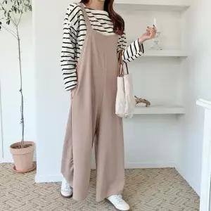 여자 폴리스판 루즈핏 와이드 민소매 점프슈트