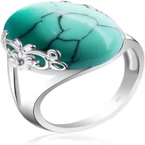 여성용 DALEGEM 천연 터쿼이즈 스톤 링 꽃 덩굴 두꺼운 순정 보석 튀르키예 주얼리로 장식된 S925 스털링
