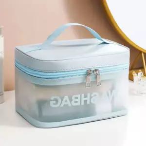 손잡이 수영장가방 물놀이 세면도구 파우치 방수PVC치 세면백 여행치 워시 목욕치 PVC 세면치 쿨 블루 화장