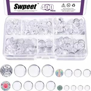 Swpeet 400Pcs 4 사이즈 6mm/8mm/10mm/12mm 투명 유리 돔 카보숑 원형 타일 모음 키트 사진 펜던트 목걸이