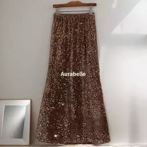 [ /모노무드] 아우라벨르 브라운 반짝스팽글 롱스커트 벨벳드레스 822586