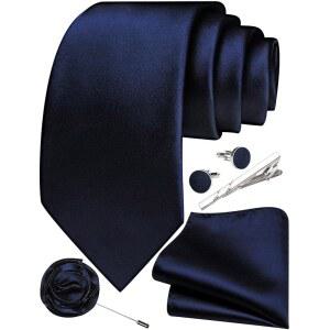 남성용 Ailisus 솔리드 컬러 타이 실크 새틴 넥타이 및 포켓 스퀘어 커프링크 클립 라펠 핀 세트 웨딩 비즈니스 5PCS