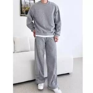 남자 맨투맨 와이드 팬츠 양털 기모 트레이닝 세트 기모와이드바지