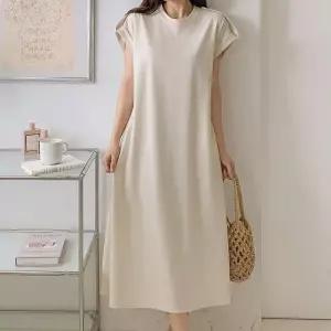 [다잇템]여자 롤업반팔 어깨버튼 쿨링 SS 롱원피스 (38564745A)